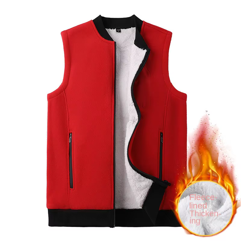 Gilet d'hiver sans manches pour hommes, col montant, couleur unie, polaire épaisse, garde au chaud,