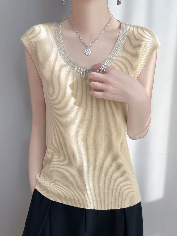 Débardeur en tricot sans manches pour femme, en laine fine, nouvelle collection Printemps/Été 2025,