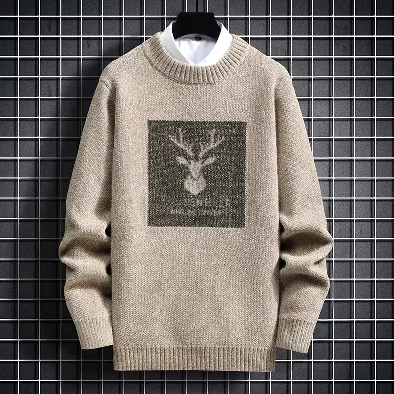 Pull tricoté chaud pour hommes, vêtements thermiques à col ras du cou, à la mode, pour jeunes collég