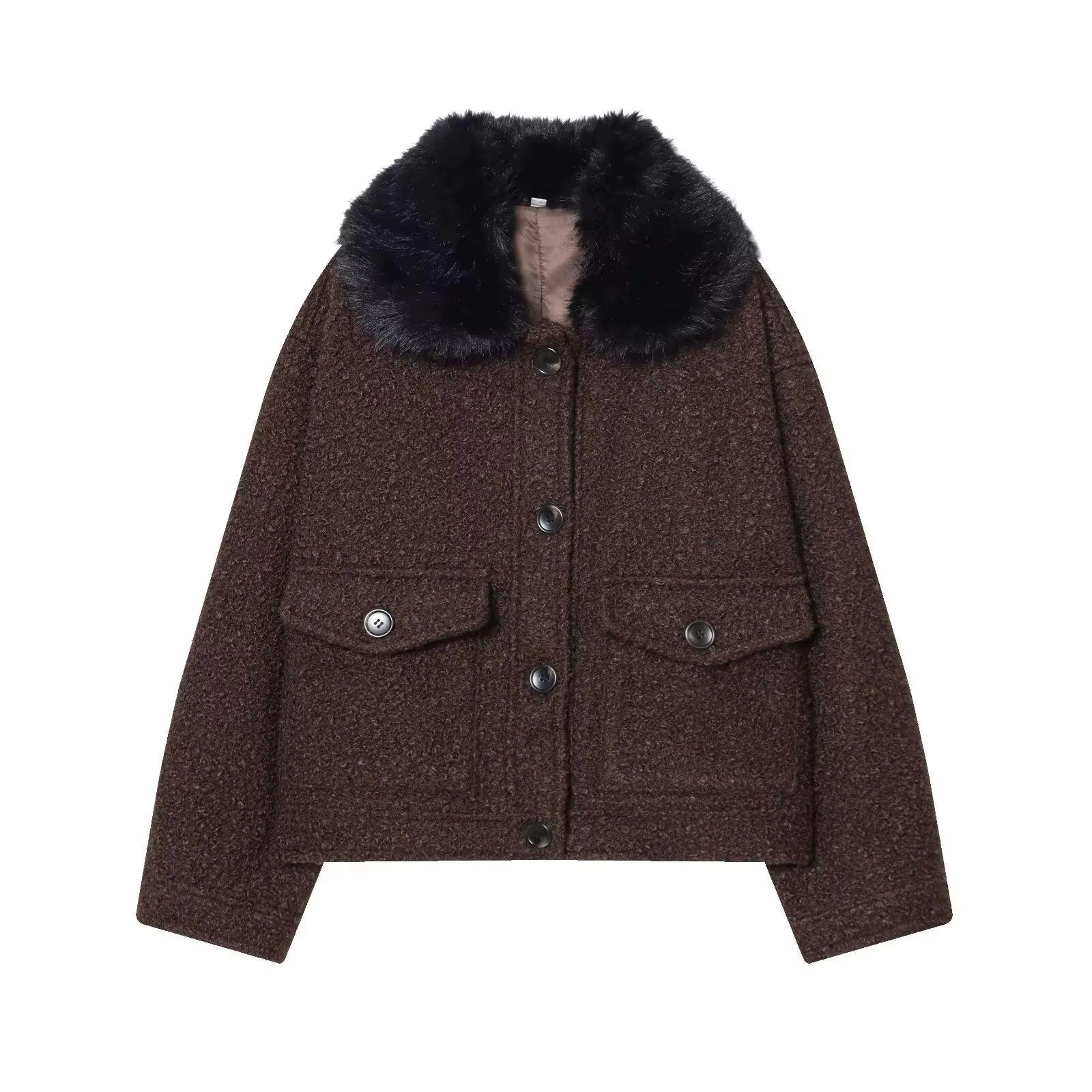 HH Veste d'hiver décontractée pour femme, en sergé, avec col en fourrure, simple, polyvalente, à poc