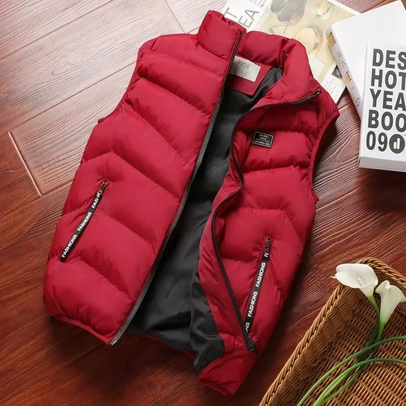 Veste chaude d'hiver pour hommes, gilet sans manches avec fermeture éclair, couleur unie, gilets déc