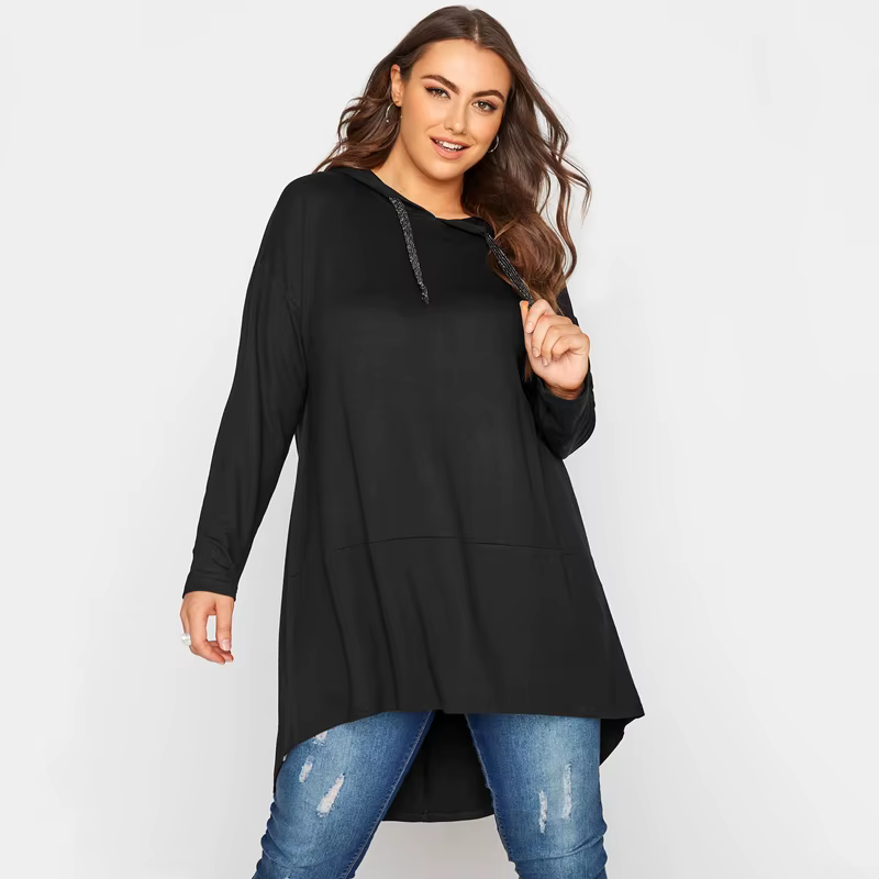 Femmes à manches longues grande taille tunique à capuche cordons amples salut bas trempé sweat à cap