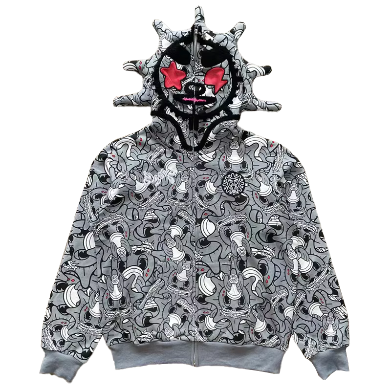 Sweat-shirt à fermeture éclair intégrale avec broderie cœur gris Glo Gang