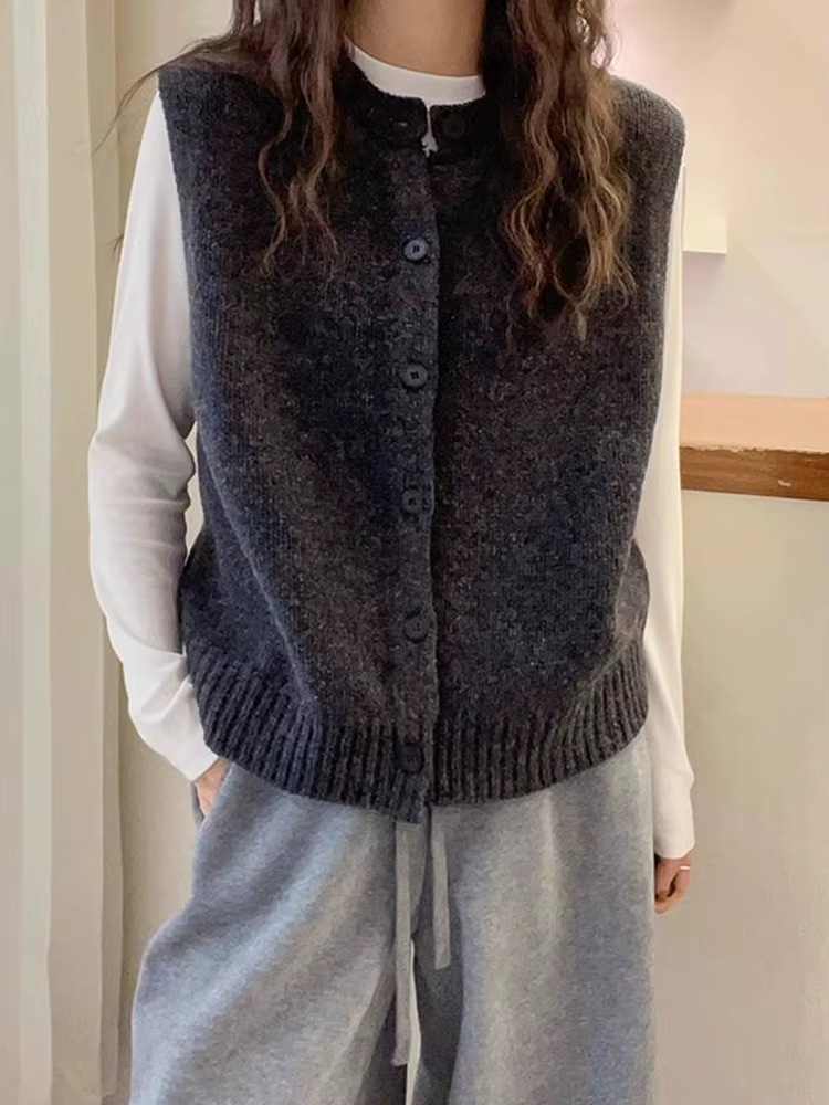 Tricoté femmes pull gilet nouveau sans manches col rond noir tricot pull gilet haut pour femme vêtem