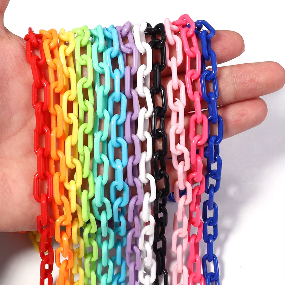 10 pièces 50cm coloré acrylique lien chaîne Rectangle fermoir porte-clés pour collier Bracelet faisa