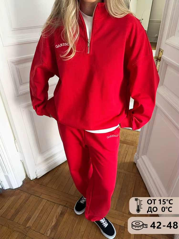 Ensemble de survêtement décontracté deux pièces classique en coton avec fermeture éclair pour femme,