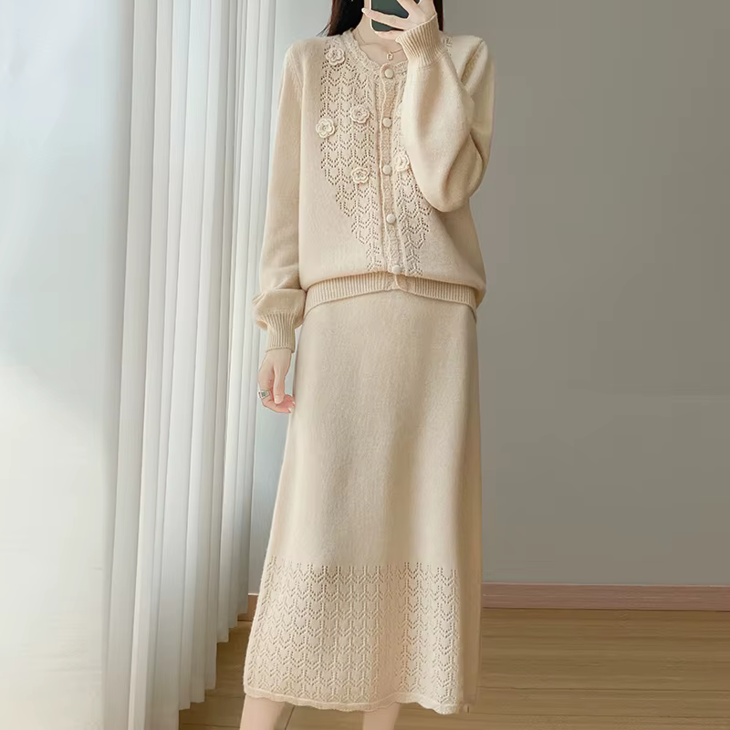 FRSEUCAG nouvel ensemble 100% laine pour femmes, pull cardigan tricoté haut de gamme à manches longu