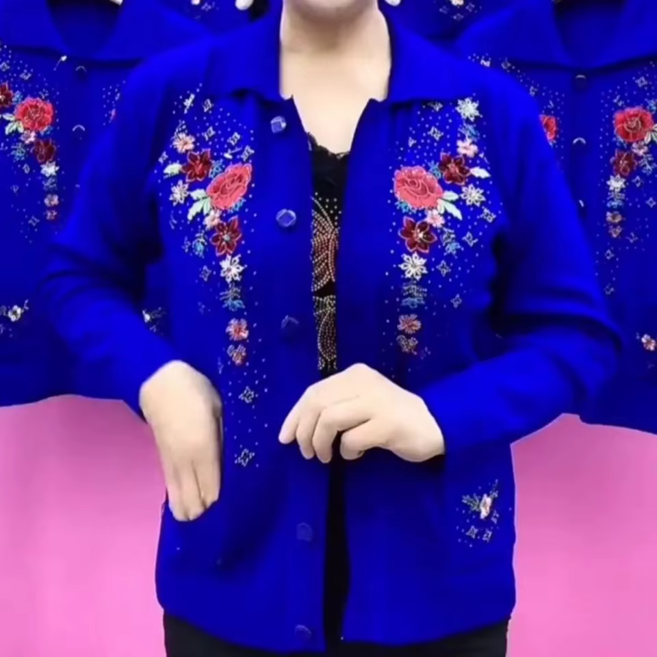 Cardigan brodé à col carré pour femme, pull à boutonnage simple, tricots d'âge moyen, veste pour mèr