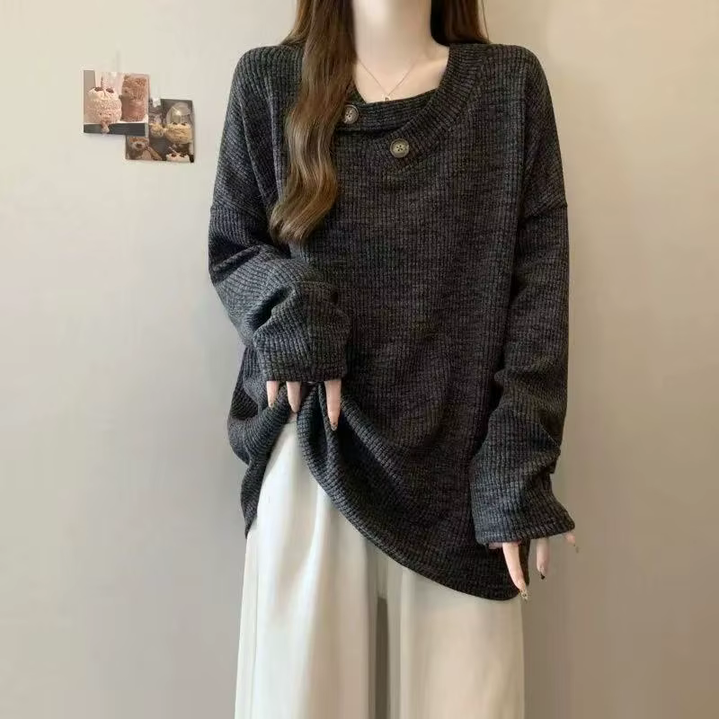 2025 col en v pull femmes automne hiver ample à manches longues solide Feamle tricots bureau dame dé