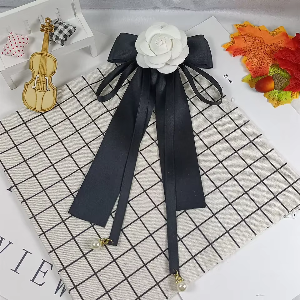 Broche de col de chemise pour femme, nœud de camélia, ruban, fleur de poitrine, accessoire élégant,