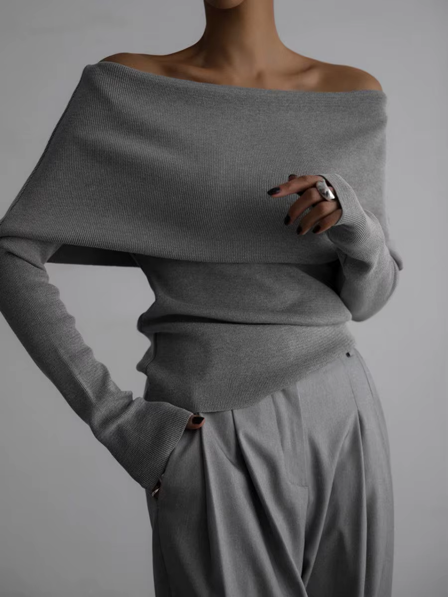 Pull tricoté à épaules dénudées pour femme, haut à manches longues, vêtements d'automne et d'hiver, 