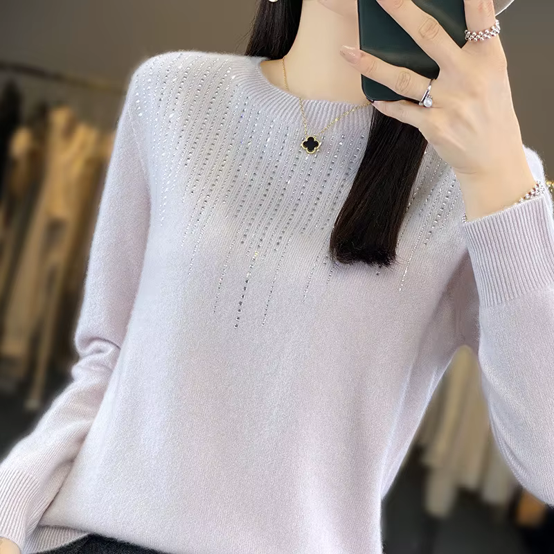 Pull épais et chaud à manches longues pour femme, col rond, paillettes, chemise à fond souple, mode