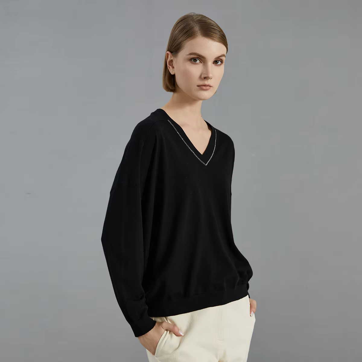 BC715-Pull en tricot fin pour femme, 100% laine mérinos, col en V, haute qualité, marque de luxe, vê