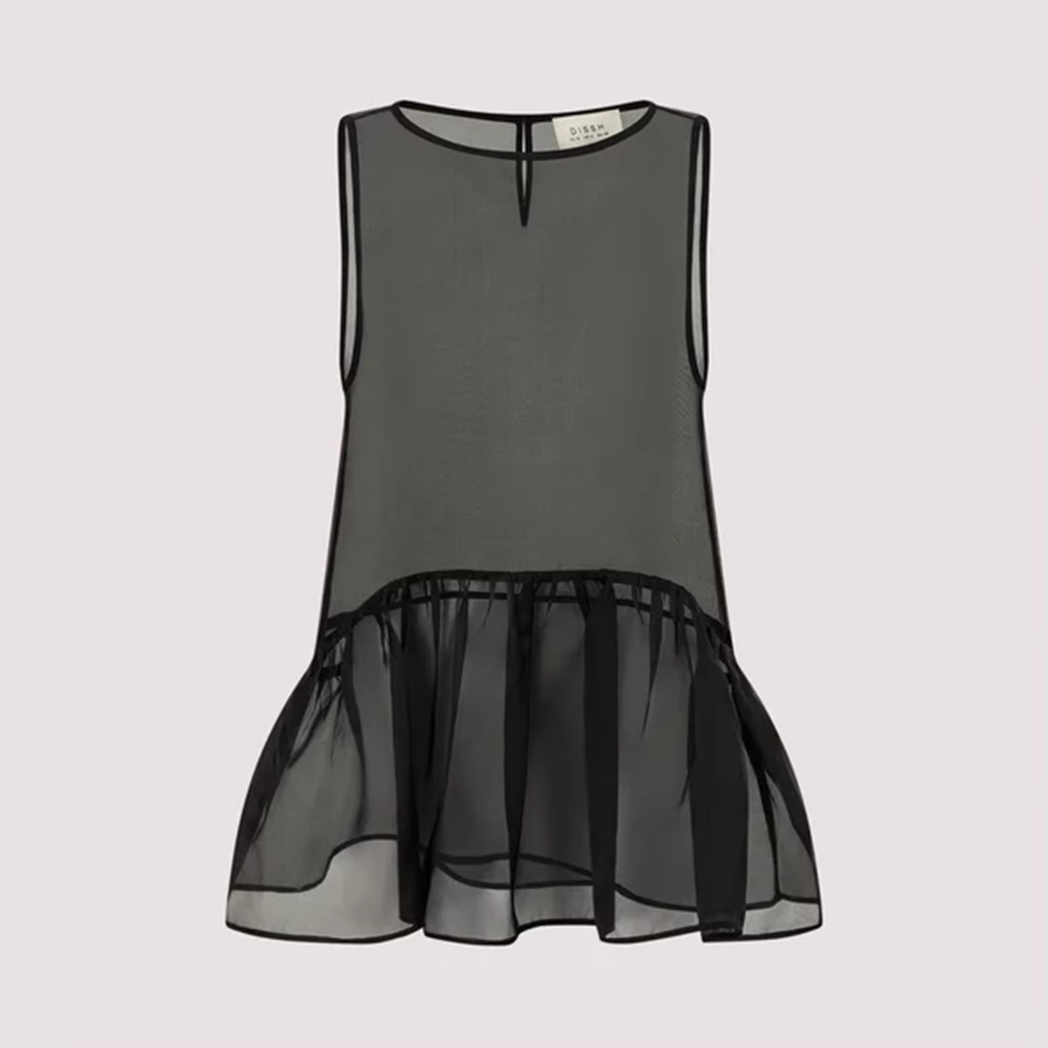 Haut sans manches en maille transparente LIMO pour femme, avec ourlet à volants, fluide et transpare