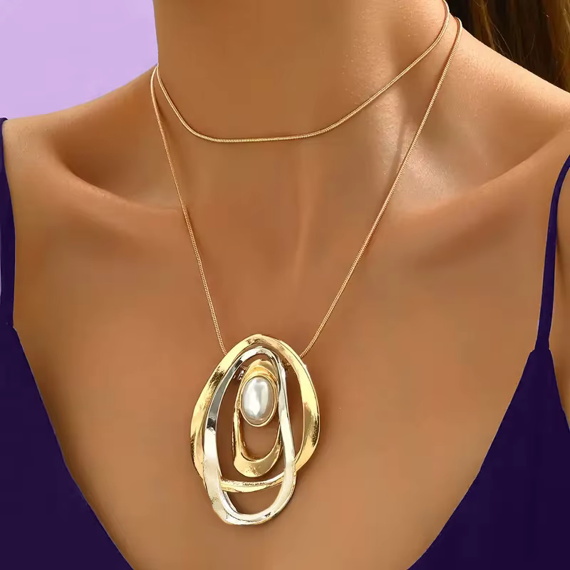 Chaîne de pull géométrique ovale dorée en alliage pour femmes, personnalité, mode, colliers polyvale