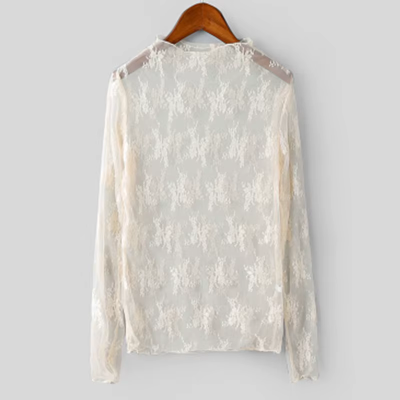 Haut intérieur en dentelle à col haut pour femmes, nouveau style d'automne et d'hiver, chemise en ma