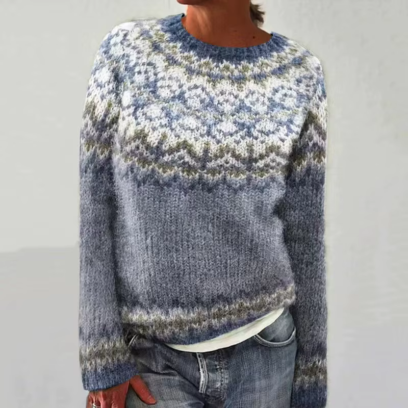 Nouveau pull femme col rond couleur-blocage ample mode pull tricoté pull printemps automne élégant d
