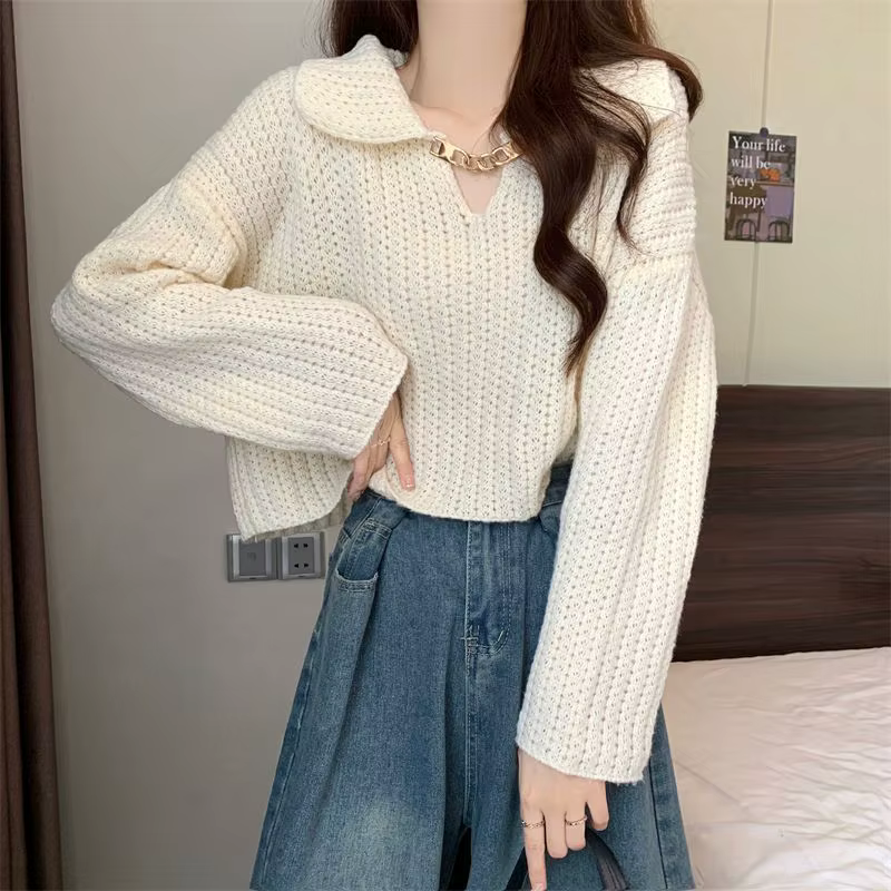 Chandails tricotés courts pour femmes suéteres jeunes De Mujer Style japonais pull attrayant automne
