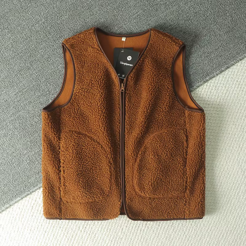 Gilet polaire Double face de Style nordique, épais et chaud pour Couple, couleur Pure assortie, col 