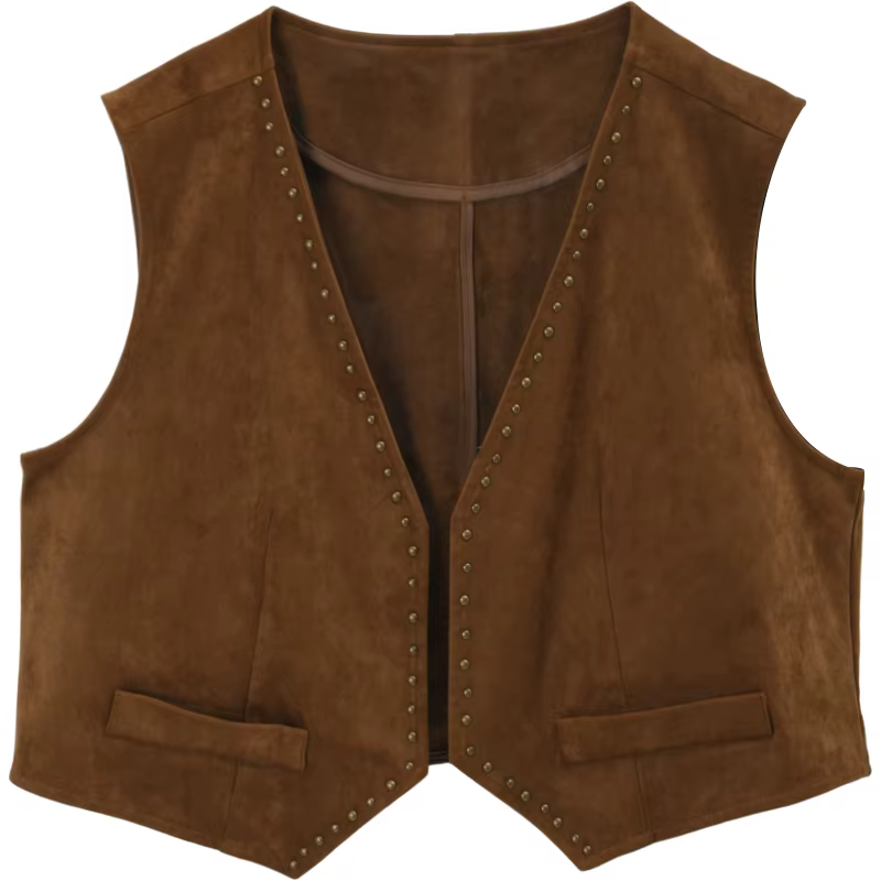 Gilet en daim MISHOW pour femme, collection automne 2025, style vintage français, sans manches, fin,