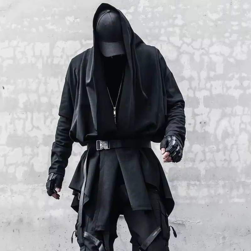 ARENS noir à capuche assistant Trench manteau coupe-vent hommes 2025 automne Cardigan cape veste Pun