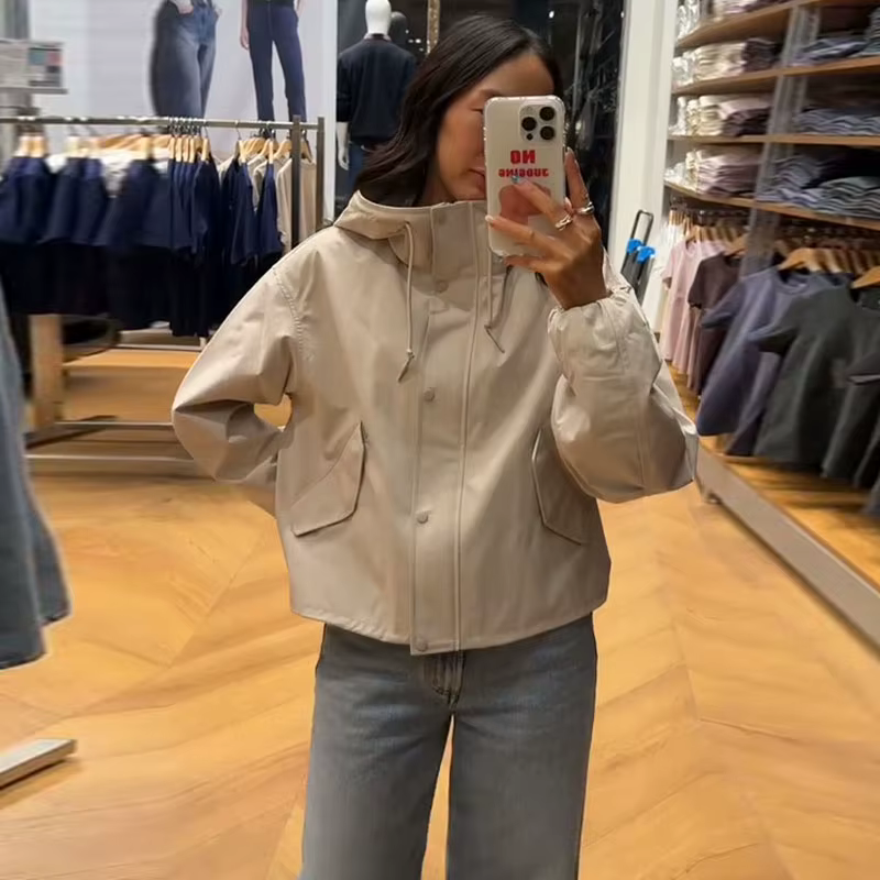 Vestes courtes décontractées à capuche pour femmes, manteaux à col montant avec boutons amples, haut