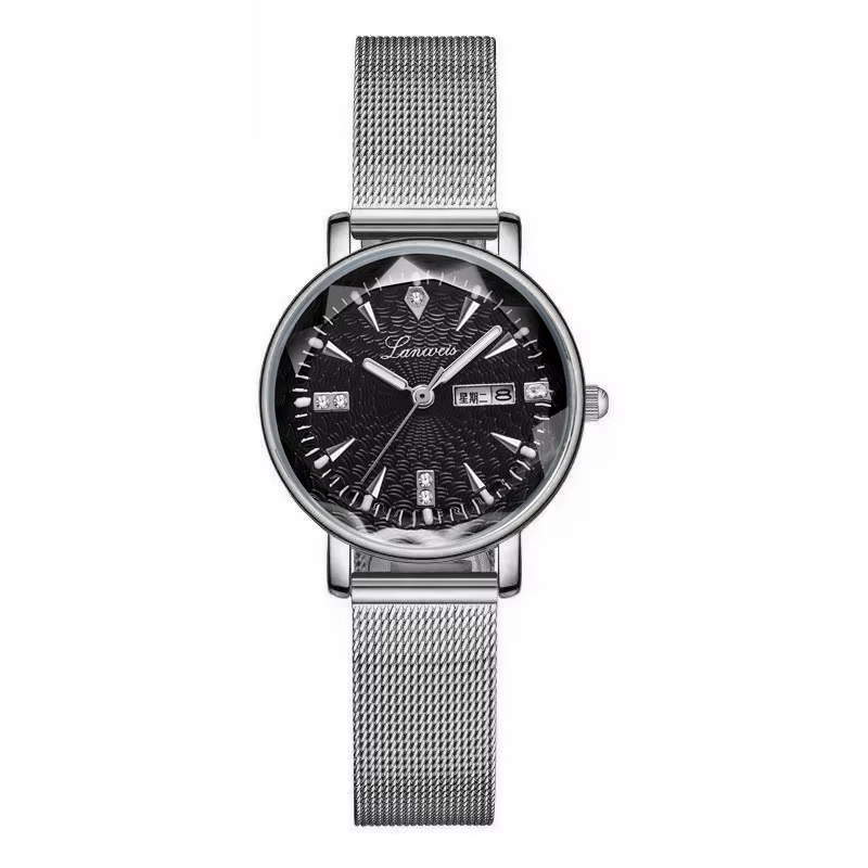 Montre élégante pour femme avec calendrier – Bracelet en maille ultra fine et cadran lumineux pour l