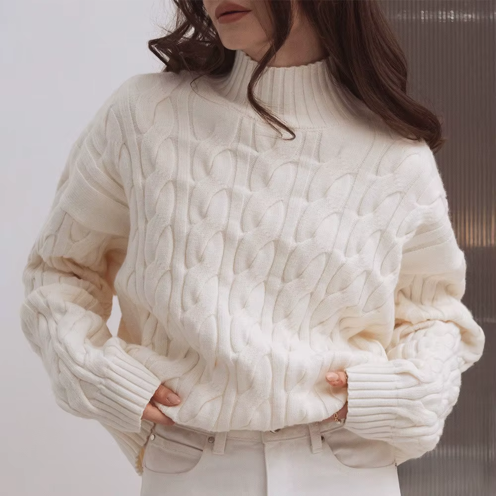 Pull à col haut 2025 automne et hiver nouveau Style pull à col rond coupe ample pour les femmes avec