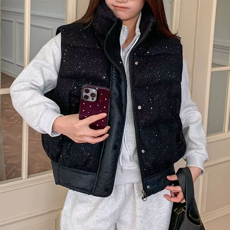 Gilet en duvet de coton pour femme, veste sans manches, décontracté, Slim, col montant, coupe ample,