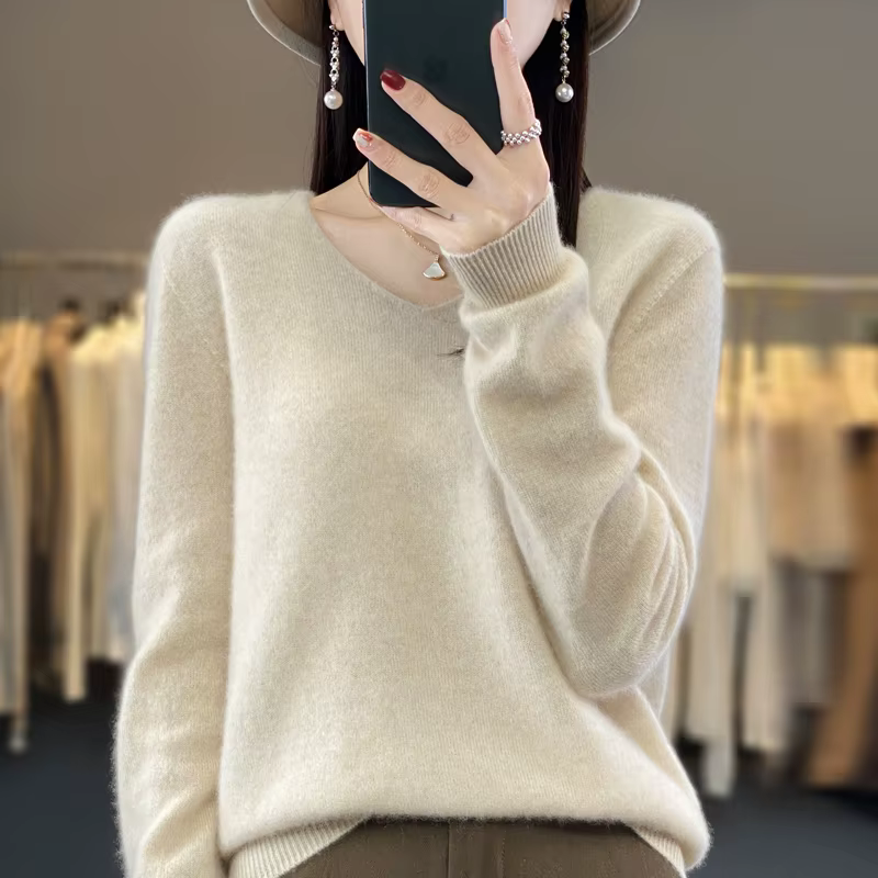 Pull en cachemire 100% pure laine pour femme, col en v, haut en tricot décontracté, manteau pour fem