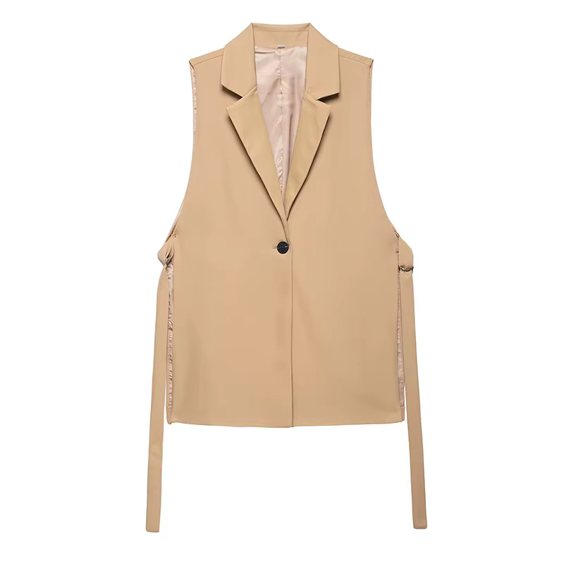 Willshela femmes mode solide à lacets gilet col en v simple bouton sans manches vestes femme Chic da