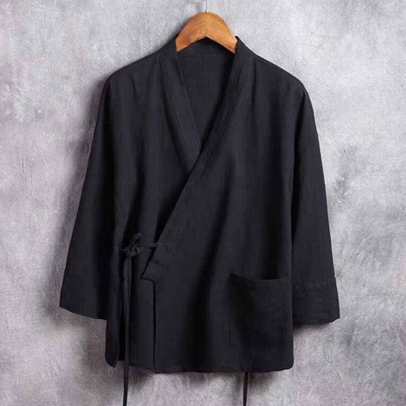 Gilet en lin à manches longues pour hommes, chemise sociale décontractée, chemises grande taille, Ku