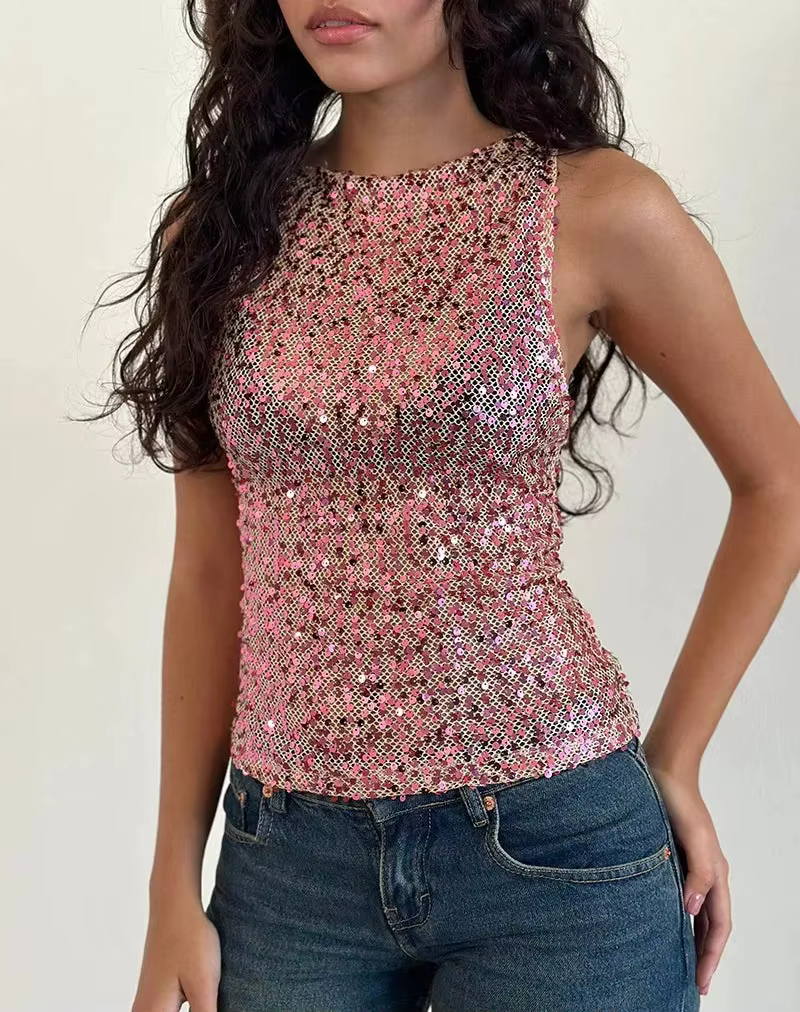Gilet Sexy scintillant et ajusté pour femmes, vêtements d'extérieur, Style de rue, Fiber de Polyeste