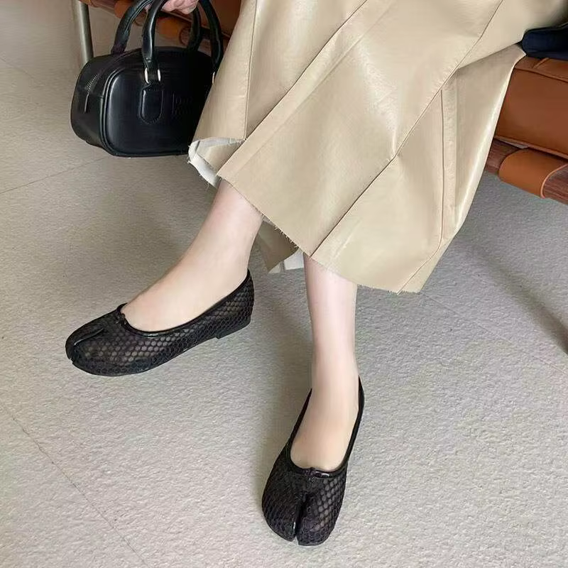 Chaussures plates Tabi en maille pour femmes, ballerines respirantes d'été à bout fendu, mocassins d