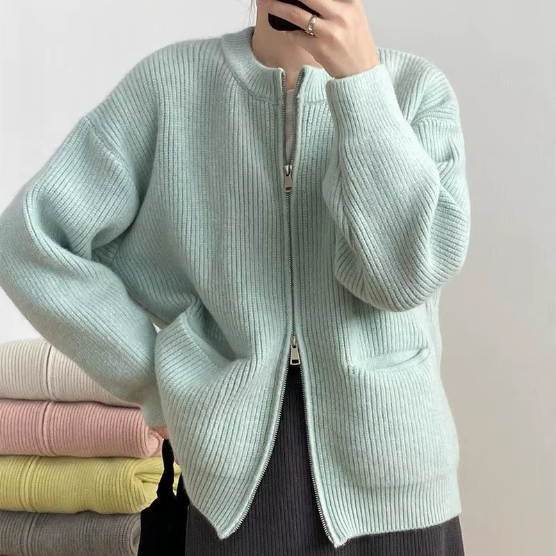 Pull tricoté ample et décontracté de Style coréen pour femme, pull à Double fermeture éclair, Design