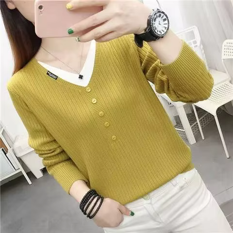 Pull en tricot à col en V pour femmes, esthétique Y2k, haut Vintage, mode coréenne, vêtements pour t