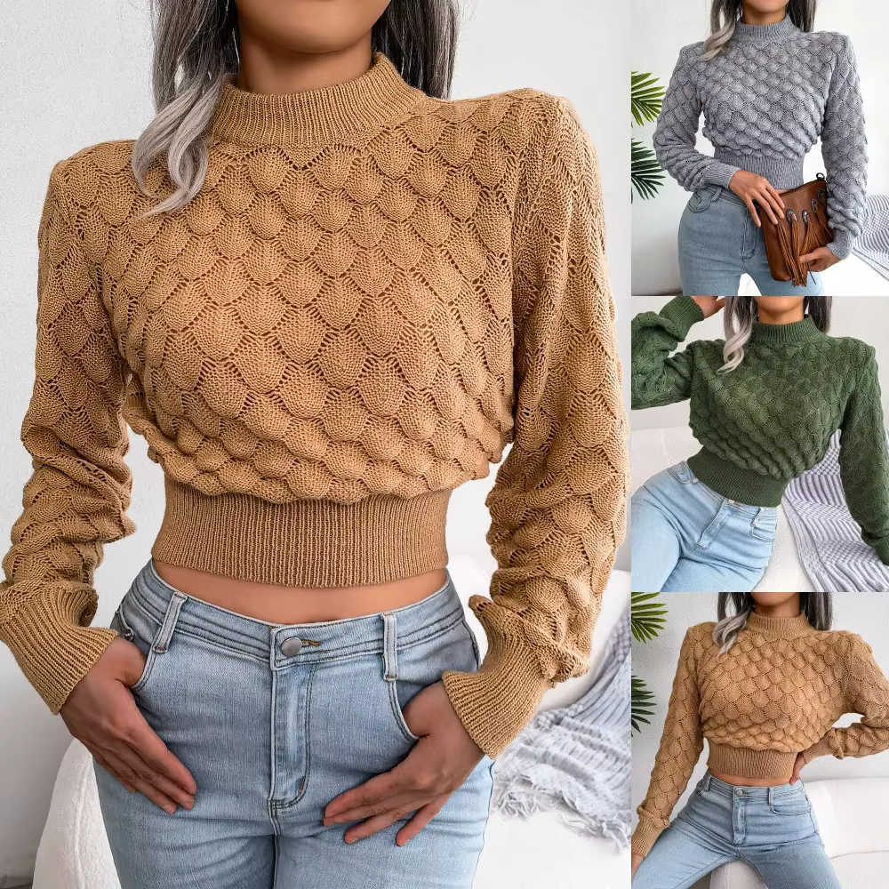 Pull en tricot style Ins pour femme, collection automne/hiver 2024, à manches longues, avec découpe