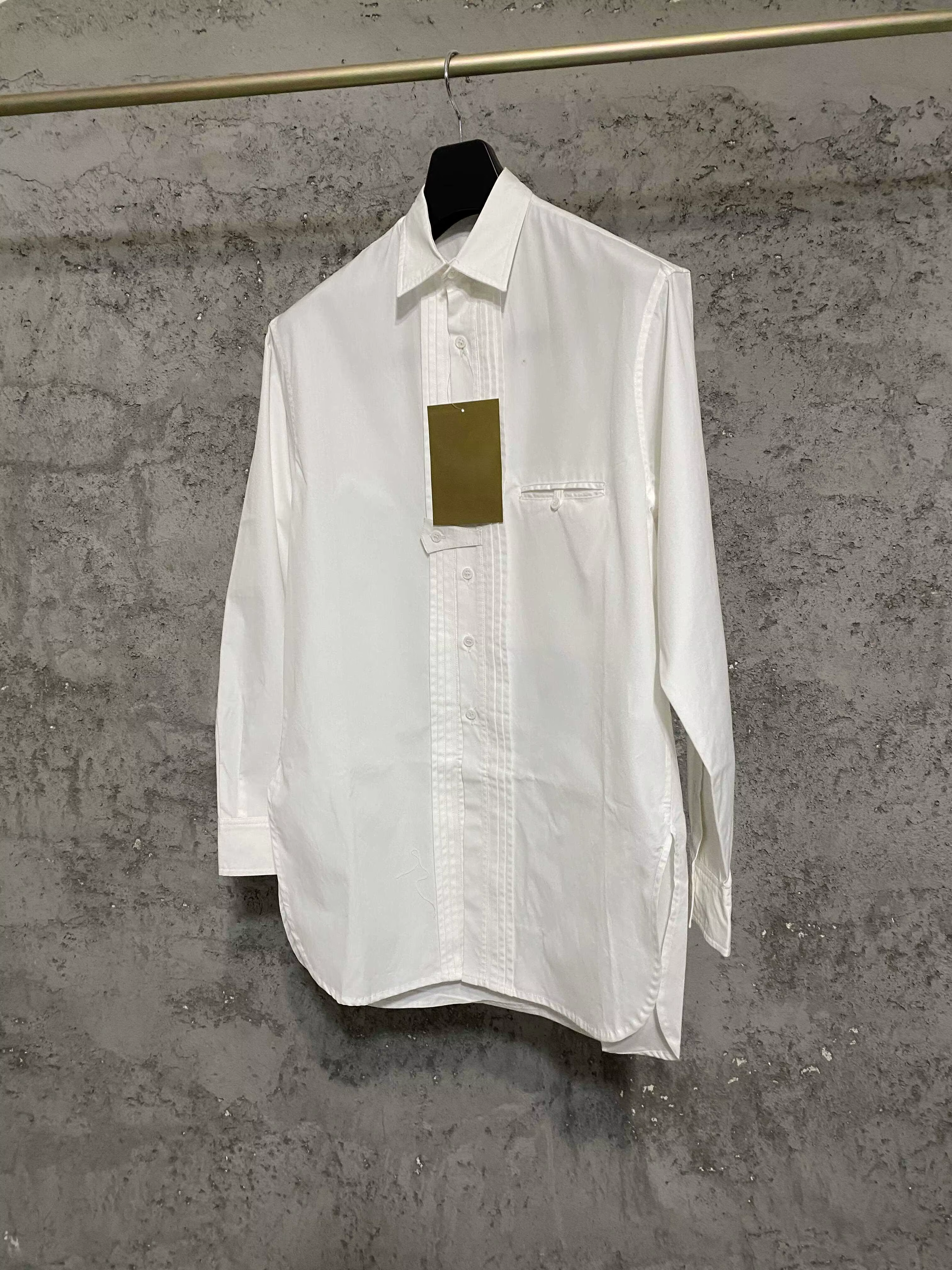 Conception originale, petit col montant, chemise blanche décontractée sans col à manches longues en