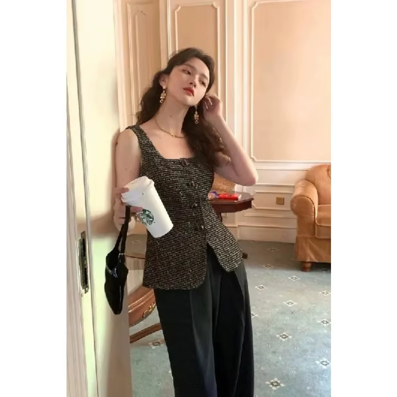 Gilet de mode française pour femmes, haut rétro Slim polyvalent sans manches
