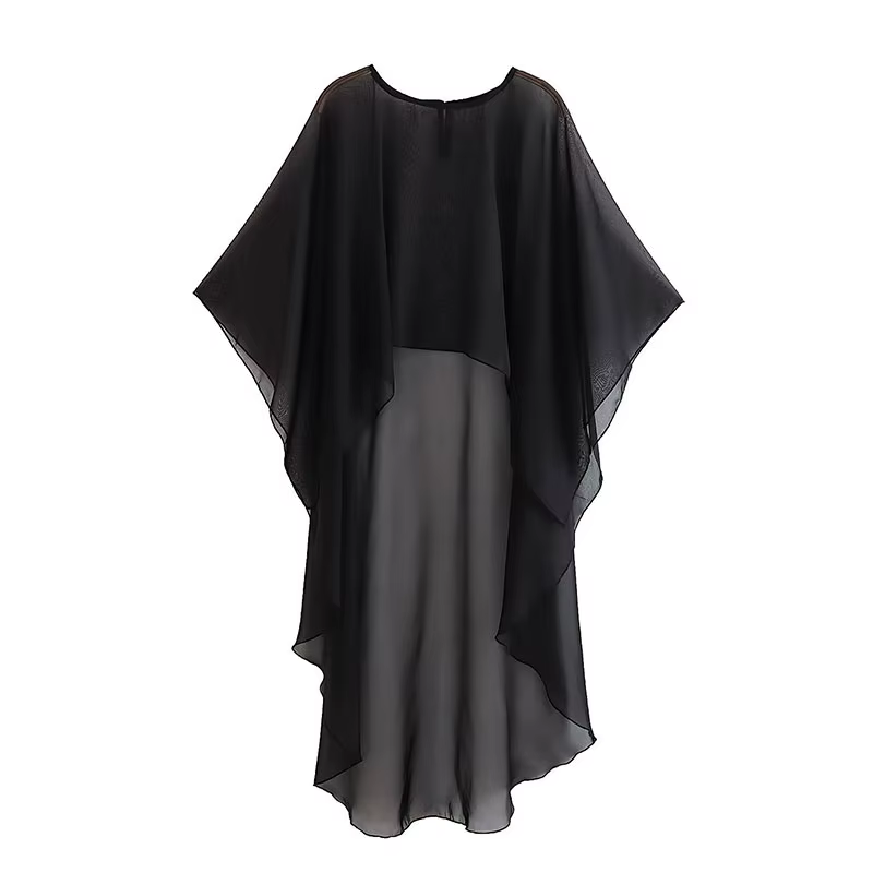 Femmes mode été Poncho hauts asymétrique Tulle Cape manteau Vintage élégant en mousseline de soie Lo
