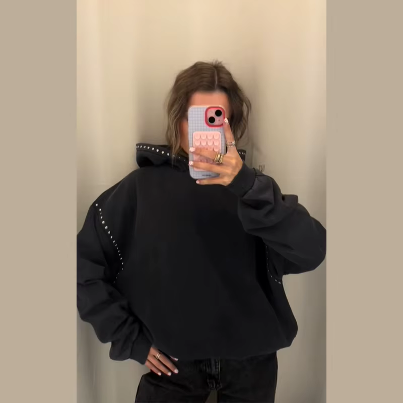 Veste sweat-shirt noir pour femmes, mode Cool décontractée, ample, manches longues, sweat à capuche