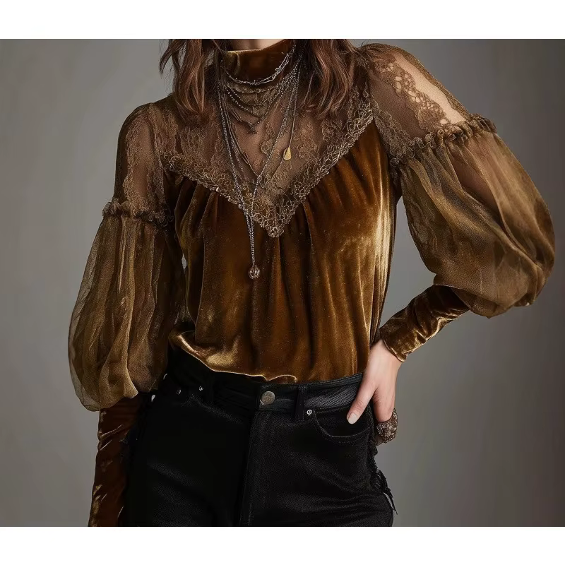 Haut à manches longues en maille pour femme, collection Printemps-Été 2026, avec empiècements