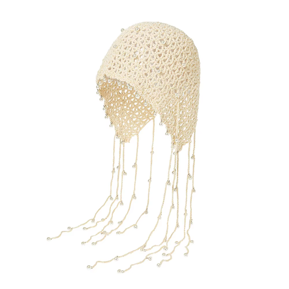 Cagoule creuse tricotée à la main avec fleur de perle, Bonnet en Crochet pour femmes, Bonnet en lain