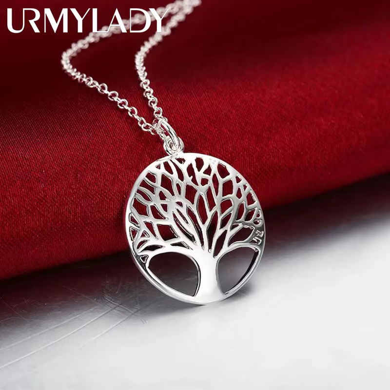 Collier avec pendentif arbre rond en argent sterling 925 pour femmes, accessoires de luxe à la mode