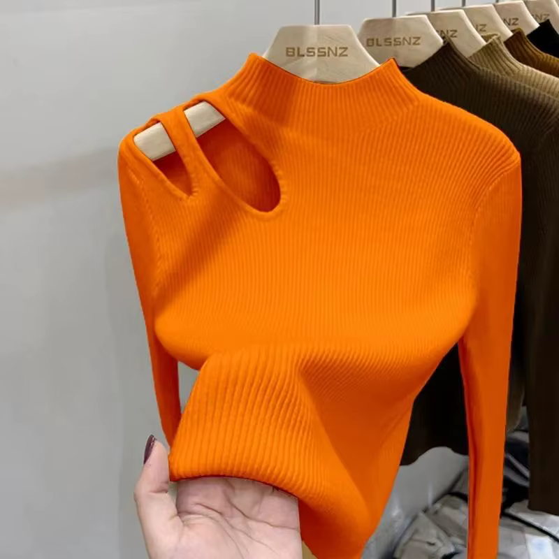 Col roulé tricoté femmes pull côtelé pulls automne hiver basique femmes chandails ajustement doux de
