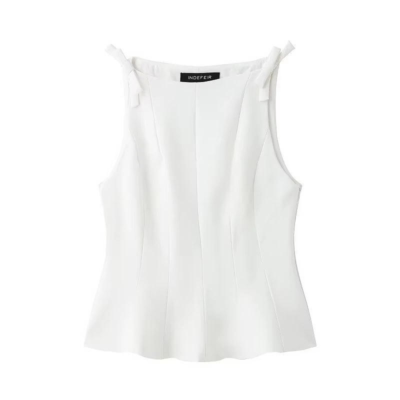 MUJER blanc noeud hauts sans manche pour femmes noir épaules nues haut femme printemps décontracté d