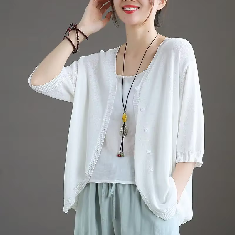 Pull tricoté femme vêtements d'extérieur col en V été mince solide Cardigan pour les femmes 2025 ten