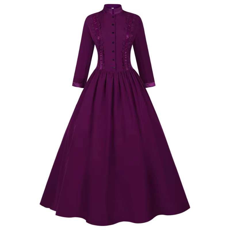 Robe longue victorienne médiévale à col montant pour femme, robe de soirée gothique rétro en dentell