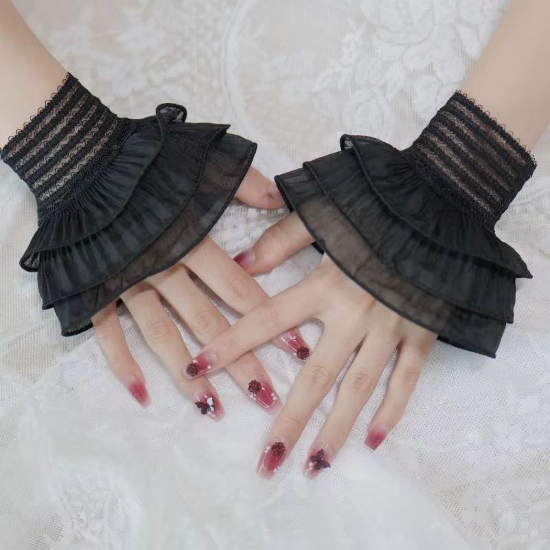 Manchettes décoratives pour femme en dentelle florale au crochet ajourée, brodées, à volants et à re