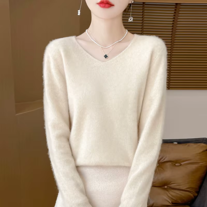 Cardigan col en v couleur unie à manches longues nouveau pull tricoté pour femme